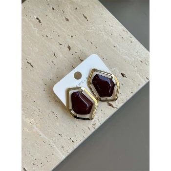 Taşlı Küpe - Kahverengi