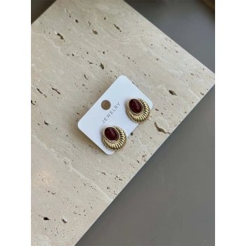 Taşlı Küpe - Kahverengi