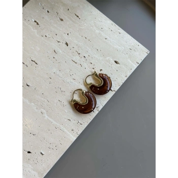 Taşlı Küpe - Kahverengi