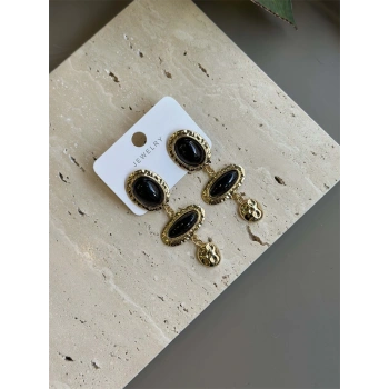 Taşlı Küpe - Siyah