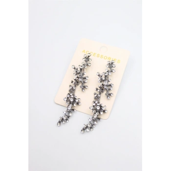 Taşlı Mercan Küpe - Siyah