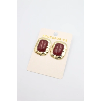 Taşlı Metal Küpe - Bordo