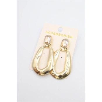 Taşlı Metal Küpe - Pembe