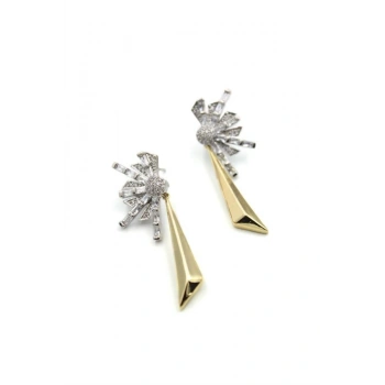 Taşlı Sallantılı Küpe - Altın