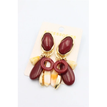 Taşlı Sallantılı Küpe - Bordo