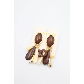 Taşlı Sallantılı Küpe - Kahverengi