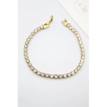 Taşlı Su Yolu Çelik Bileklik - Altın