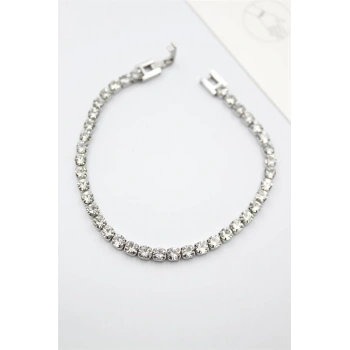 Taşlı Su Yolu Çelik Bileklik - Gümüş