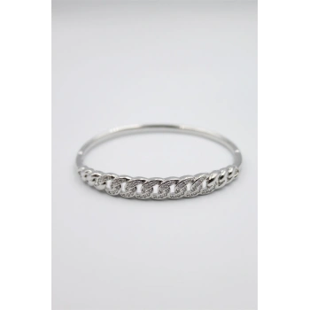 Taşlı Vip Bilezik - Gümüş