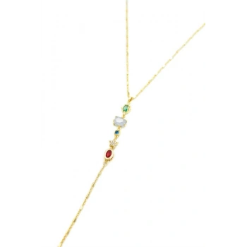 Taşlı Y Kolye - Altın