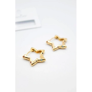 Taşlı Yıldız Küpe - Altın