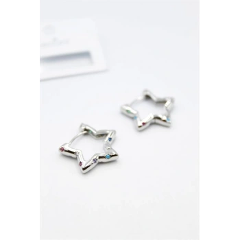 Taşlı Yıldız Küpe - Gümüş