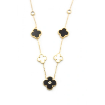 Taşlı Yonca Kolye - Altın