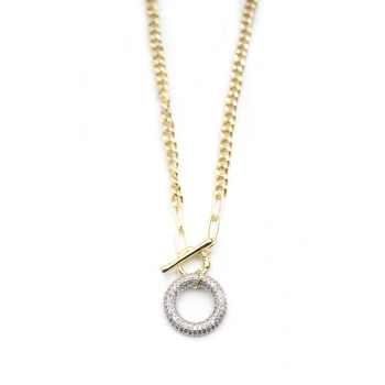 Taşlı Zincir Kolye - Altın