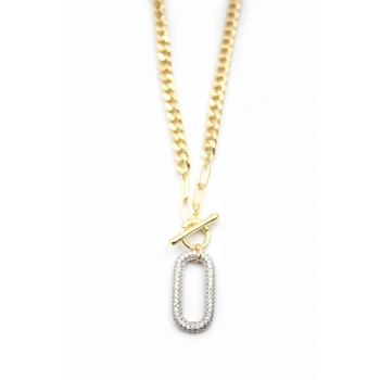 Taşlı Zincir Kolye - Altın