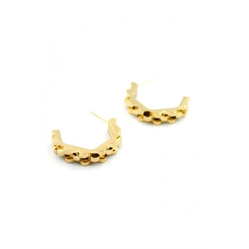 Tırtıklı Beşgen Çelik Küpe - Altın