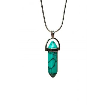 Turkuaz Doğal Taşı Zincirli El Yapımı Kolye Uç: 3 cm Zincir: 20 cm Kutulu