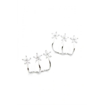 Üçlü Çiçek Küpe - Gümüş