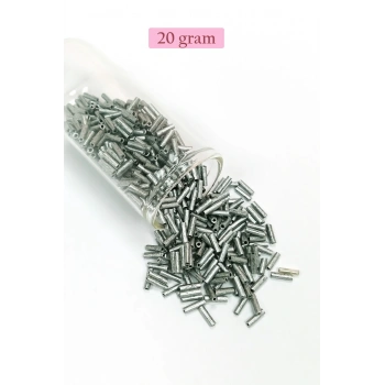 Uzun Boru Kesme Boncuk Çap 2mm Uzunluk 10 mm - 20 Gram - Desenli Gümüş - BNC244