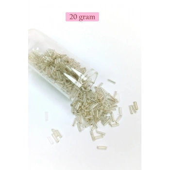 Uzun Boru Kesme Boncuk Çap 2mm Uzunluk 10 mm - 20 Gram - Gümüş - BNC232