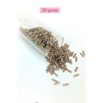 Uzun Boru Kesme Boncuk Çap 2mm Uzunluk 10 mm - 20 Gram - Koyu Bej - BNC225