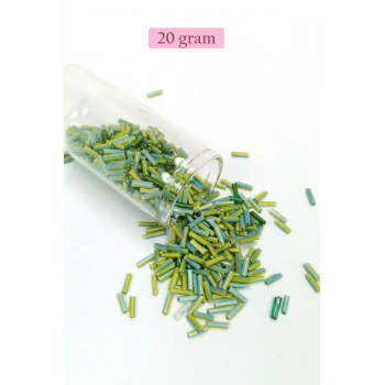 Uzun Boru Kesme Boncuk Çap 2mm Uzunluk 10 mm - 20 Gram - Yeşil Mavi - BNC250
