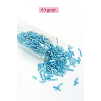 Uzun Boru Kesme Boncuk Çap 2mm Uzunluk 10 mm - 60 Gram - Açık Mavi Beyaz - BNC279