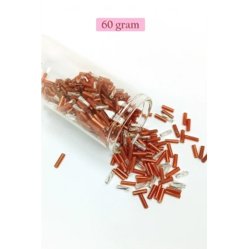 Uzun Boru Kesme Boncuk Çap 2mm Uzunluk 10 mm - 60 Gram - Kahverengi Gümüş - BNC301