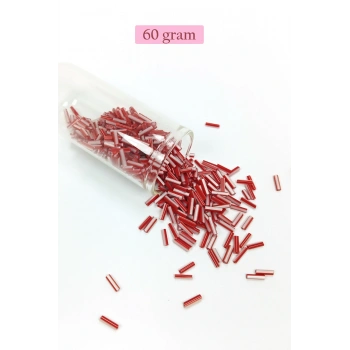 Uzun Boru Kesme Boncuk Çap 2mm Uzunluk 10 mm - 60 Gram - Kırmızı Beyaz - BNC278