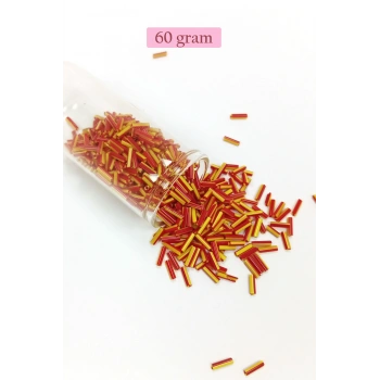 Uzun Boru Kesme Boncuk Çap 2mm Uzunluk 10 mm - 60 Gram - Sarı Kırmızı - BNC274