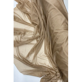 Yağmur Damlası Simli Abiye Elbise Şallık Tül Kumaş Açık Gold 28-A