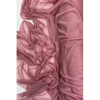 Yağmur Damlası Simli Abiye Elbise Şallık Tül Kumaş Gül Kurusu 32-H