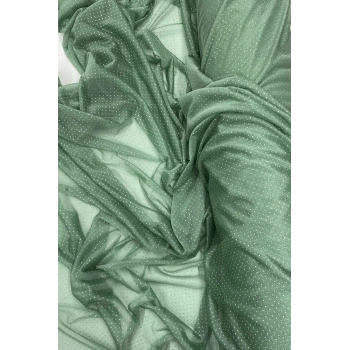 Yağmur Damlası Simli Abiye Elbise Şallık Tül Kumaş Mint Yeşil 75