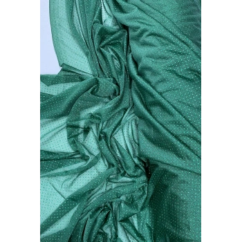 Yağmur Damlası Simli Abiye Elbise Şallık Tül Kumaş Zümrüt Yeşili 41-K