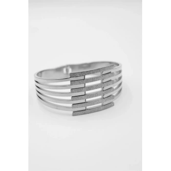 Yaldızlı Kalın Kaburga Bilezik - Gümüş