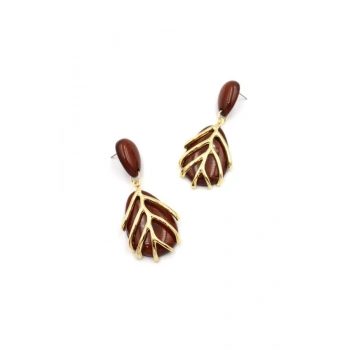 Yaprak Küpe - Kahverengi