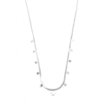 Yıldız Ezme Zincir Kolye - 45cm - Gümüş