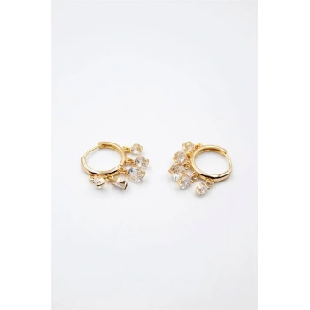 Yuvarlak Taşlı Shakira Küpe - Altın