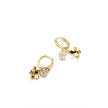 Zirkon Taşlı Çiçek Küpe - Altın