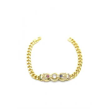 Zirkon Taşlı Leopar Bileklik - Altın