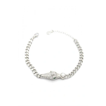 Zirkon Taşlı Leopar Bileklik - Gümüş