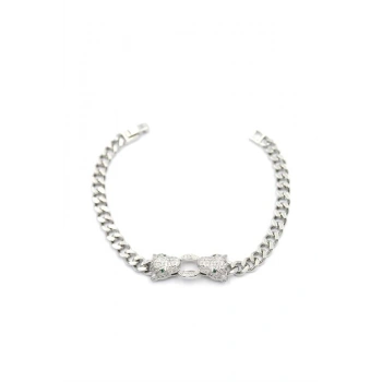 Zirkon Taşlı Leopar Bileklik - Gümüş