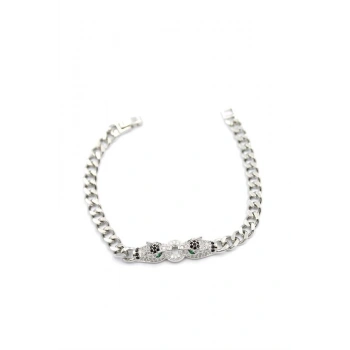 Zirkon Taşlı Leopar Bileklik - Gümüş