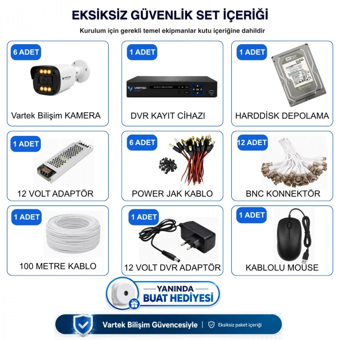 6 Kameralı Ultra 6 Ledli 5MP Sony Lensli Gece Renkli Güvenlik Kamerası Seti