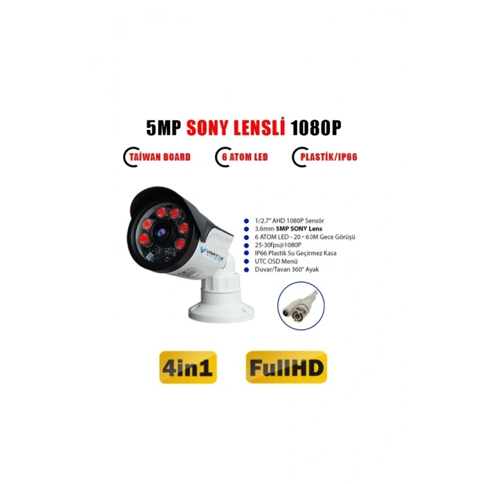 6 Kameralı Set 1000 Gb Hdd Full Hd Gece Görüşlü Güvenlik Kamerası Sistemi-Sabit İp Gerektirmez-