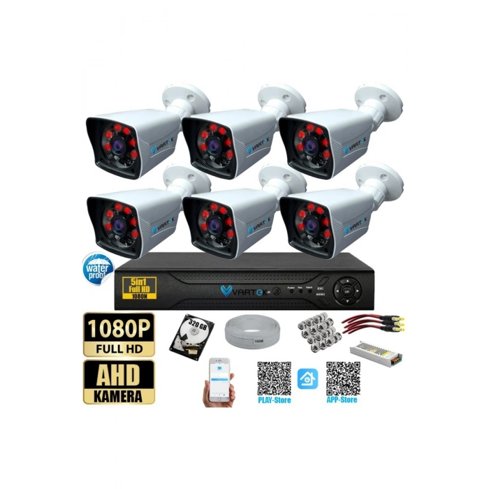 8 Kameralı 500 GB HDD 5MP Lensli 1080P FULLHD Kamera Seti - Su Gecirmez- Sabit İP Gerektirmez