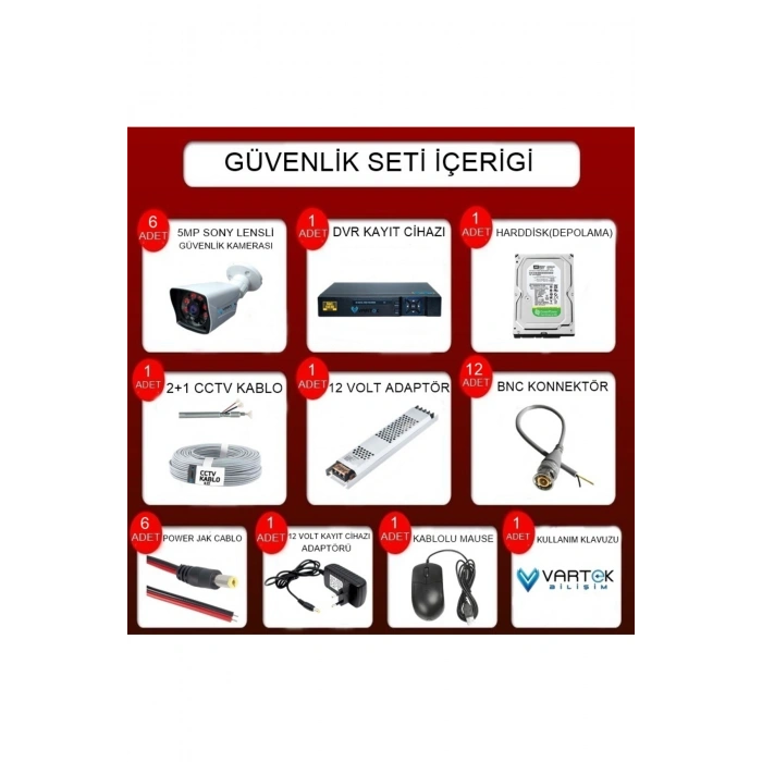 8 Kameralı 500 GB HDD 5MP Lensli 1080P FULLHD Kamera Seti - Su Gecirmez- Sabit İP Gerektirmez