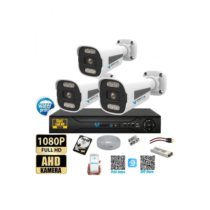 2 Kameralı Set - 500 GB Zebra Kasa Gece Renkli Full HD Güvenlik Kamerası Sistemi