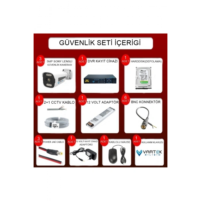 2 Kameralı Set - 500 GB Zebra Kasa Gece Renkli Full HD Güvenlik Kamerası Sistemi