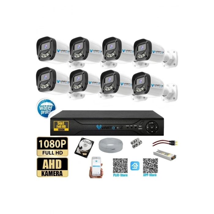 8 Kameralı Full HD Güvenlik Kamera Seti 320GB HDD 5MP Gece (Renkli) Görüşlü - Sabit IP Gerektirmez